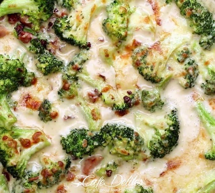Easy To Make Skillet Creamy Garlic Parmesan Broccoli & Bacon
