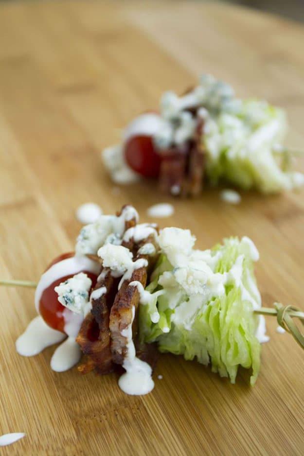 Cheap Party Food Ideas | Mini Wedge Salad on a Stick | DIY Projects & Crafts by Sueeye #appetizers #partyfood #recipes