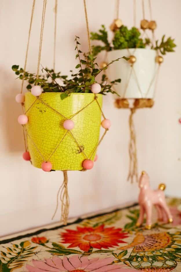 DIY Beaded Plant Hangers, cheap to pull off with items from a bargain aisle and personality a plain space was missing
