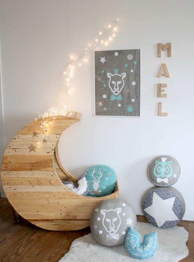 DIY Nursery Decor - Moon Cradle Made Out Of Wooden Pallets - Easy Projects to Make for Baby Room - Decorations for Boy and Girl Rooms, Unisex, Minimalist and Modern Nurseries and R