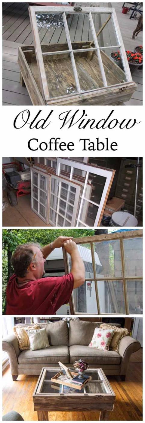 Easy DIY Furniture Ideas | Upcycling Projects with Old Windows | DIY Rustic Coffee Table Ideas | DIY Projects and Crafts by Sueeye #coffeetables #diyfurniture