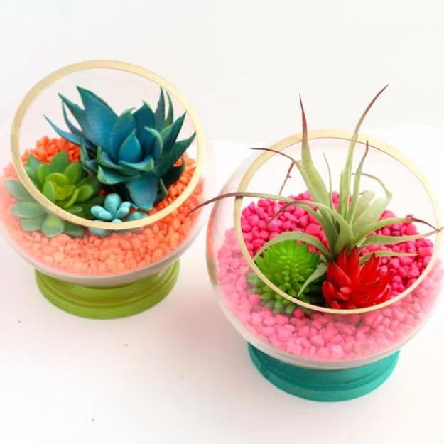 Quick Last Minute DIY Gifts You Can Make - Neon Footed Terrariums - Easy and Quick Last Minute DIY Gift Ideas for Mom, Dad, Him or Her, Freinds, Teens, Kids, Girls and Boys. Fast C