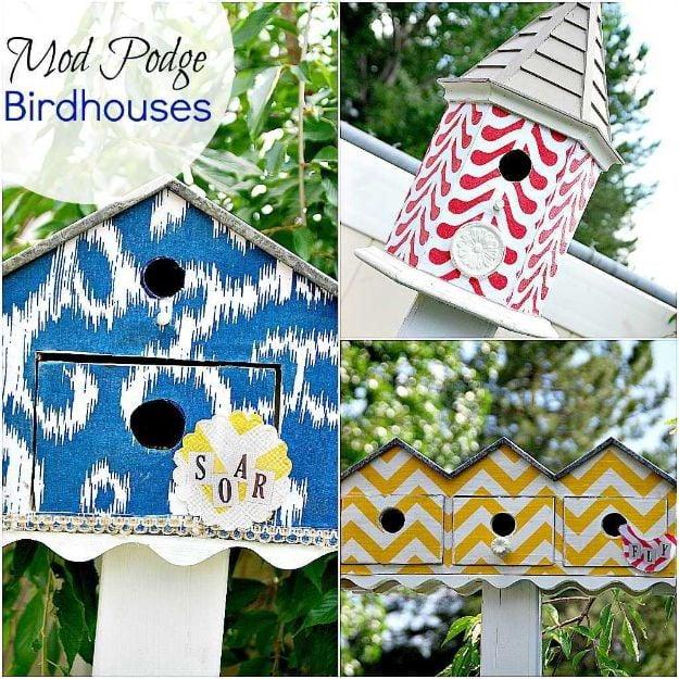 DIY Bird Houses - Mod Podge Birdhouses - Easy Bird House Ideas for Kids and Adult To Make - Free Plans and Tutorials for Wooden, Simple, Upcyle Designs, Recycle Plastic and Creativ