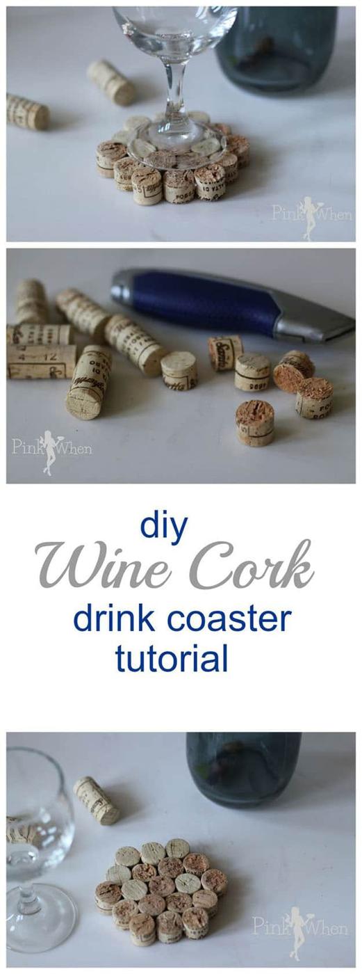 Easy Wine Cork Crafts & Small Projects for the Kitchen - Wine Cork DIY Coasters - DIY Projects & Crafts by Sueeye #crafts