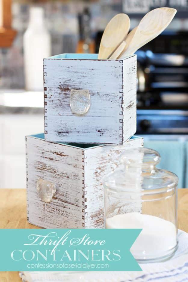 Thrift Store Containers, quick to put together in an afternoon and a clever way to reuse scraps you already have