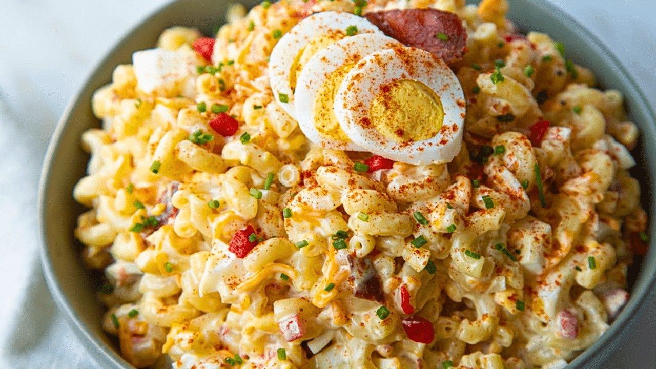 Easy Loaded Deviled Egg Pasta Salad Recipe