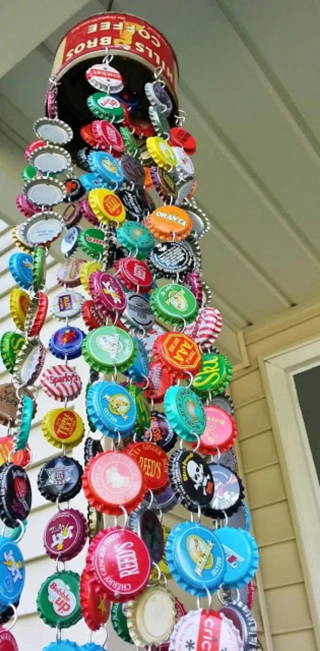 DIY Bottle Cap Crafts - Bottle Cap Chime - Make Jewelry Projects, Creative Craft Ideas, Gift Ideas for Men, Women and Kids, KeyChains and Christmas Ornaments, Presents