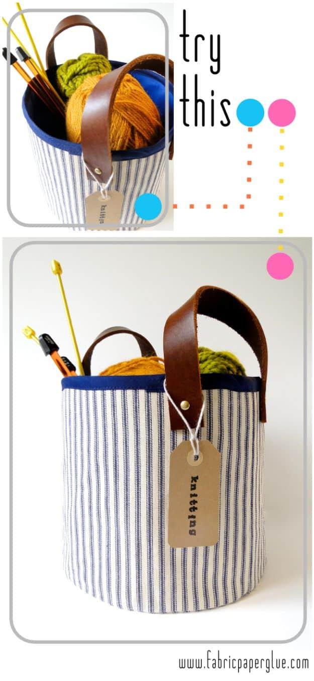 DIY Storage Baskets - Fabric + Leather Storage Baskets- Cheap and Easy Ideas for Getting Organized - Creative Home Decor on A Budget - Farmhouse, Modern and Rustic Basket Projects