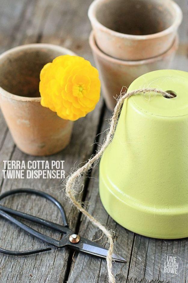 DIY Ideas for Clay Pots - Terra Cotta Pot Twine Dispenser - Cute Gardening Projects Tutorials for Decorating Pots - Pretty Rustic and Farmhouse Planters for Cheap Home Decor