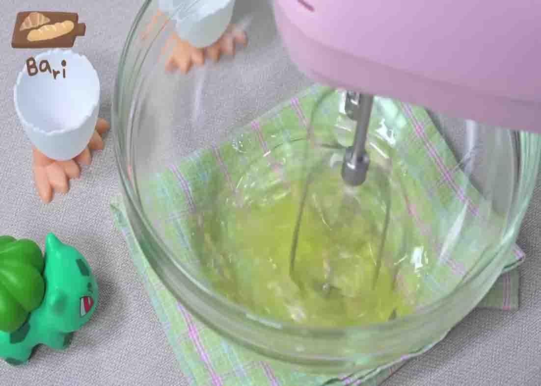 Mixing the egg whites for the fluffy egg souffle recipe