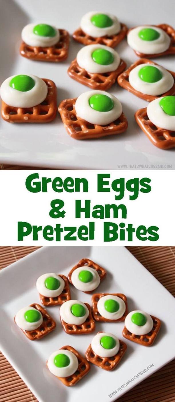 Best Recipes To Teach Your Kids To Cook - Green Eggs And Ham Pretzel Bites - Easy Ideas To Show Children How to Prepare Food - Kid Friendly Recipes That Boys and Girls Can Make The