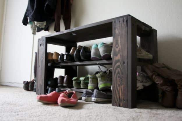 DIY Pallet Shoe Rack Bench, an entryway storage idea, easy to scale up for a whole batch and a keepsake worth handing down