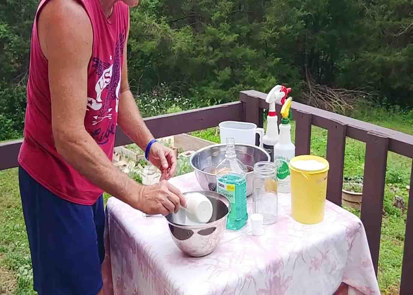 Mixing all the ingredients for the DIY mosquito repellent