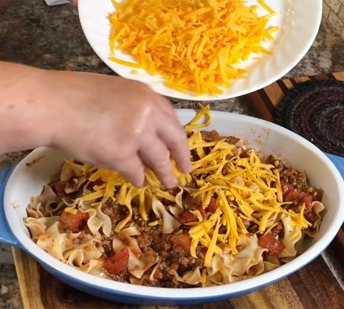 Sprinkle Cheese On Casserole - Beef Dish