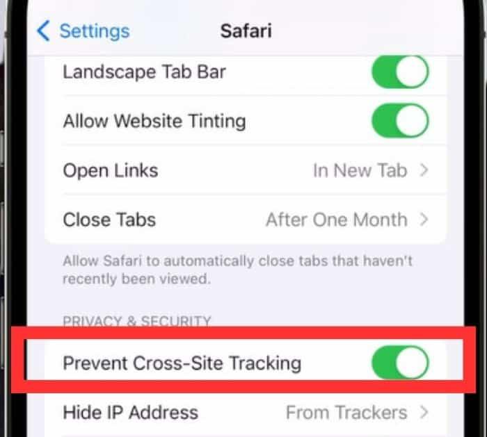 Prevent cross-site tracking in Safari