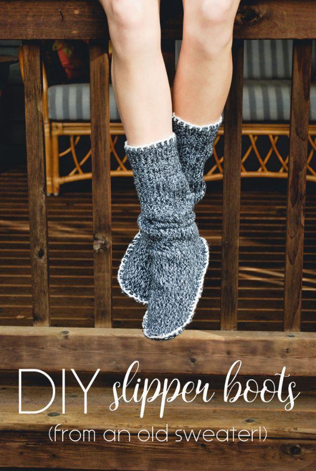 Easy Sewing Projects To Sew For Gifts - DIY Slipper Boots - Simple Sewing Tutorials and Free Patterns for Making Christmas and Birthday Presents - Cheap Ideas to Make and Sell on E
