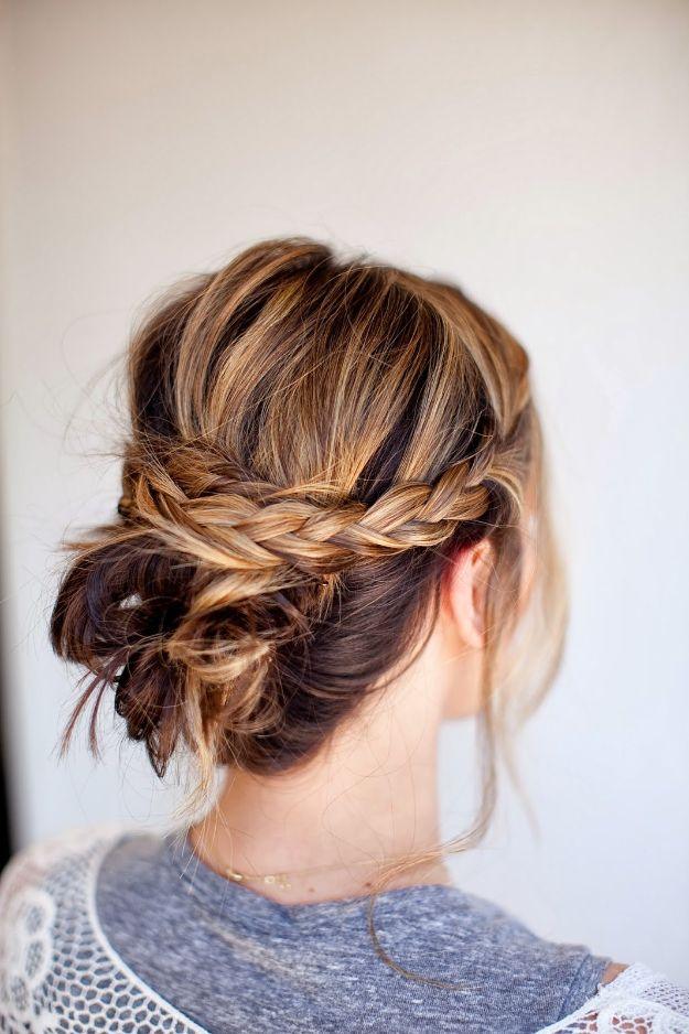 Creative Holiday Hairstyles - Messy Knotted Bun With Braided Band - Cute DIY Hair Styles for Christmas and New Years Eve, Special Occasion - Updos, Braids, Buns, Ponytails, Half Up