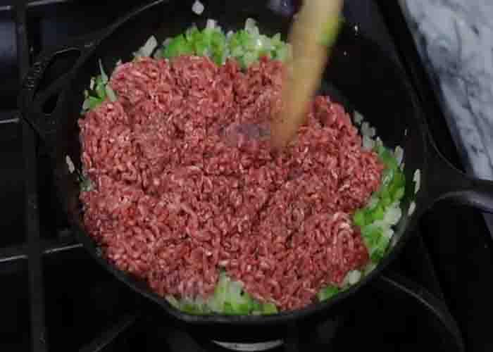 Making the chili for the chili cornbread casserole