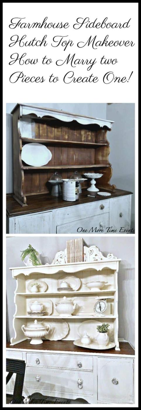 Farmhouse Sideboard Hutch Top Makeover, no power tools required for the basic build and warmth that a bare corner was missing