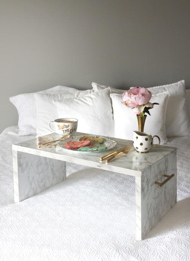 DIY Faux Marble Bed Tray, a simple upgrade almost anyone can try and a creative way to reuse what you already have
