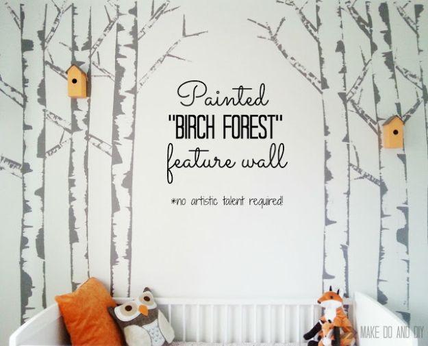DIY Faux Finishes for Walls - Painted Birch Forest Feature Wall - Step by Step Tutorials for Do It Yourself Faux Finish Wall Textures - Rustic, Colour, Tuscan Style, Simple Metalli