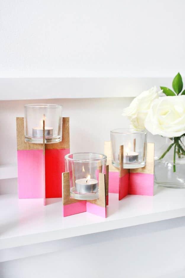 DIY Candle Holders - Paint Dipped Balsa Wood Candle Holder - Easy Ideas for Home Decor With Candles, Tall Candlesticks and Votives - Fun Wooden, Rustic, Glass, Mason Jar, Boho and
