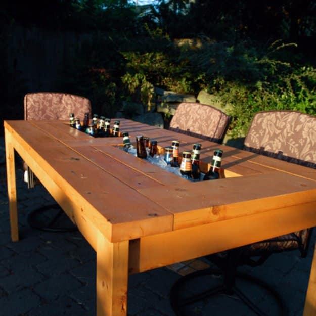 DIY Patio Table with Built-in Beer/Wine Coolers, simple enough for a first try and an idea worth saving for later