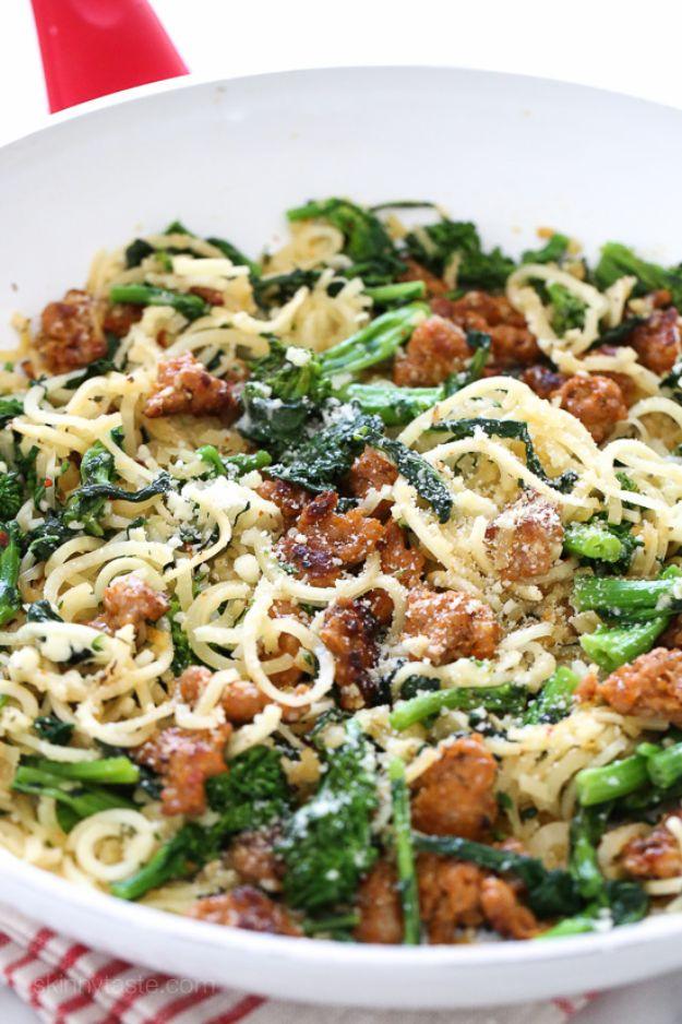 Veggie Noodle Recipes - Broccoli Rabe and Sausage Parsnip Spiralized Pasta - How to Cook With Veggie Noodles - Healthy Pasta Recipe Ideas - How to Make Veggie Noodles With Carrots