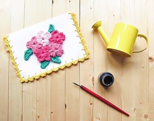 DIY Mothers Day Cards - Flower Crochet Card - Creative and Thoughtful Homemade Card Ideas for Mom - Step by Step Tutorials, Best Quotes, Handmade Projects