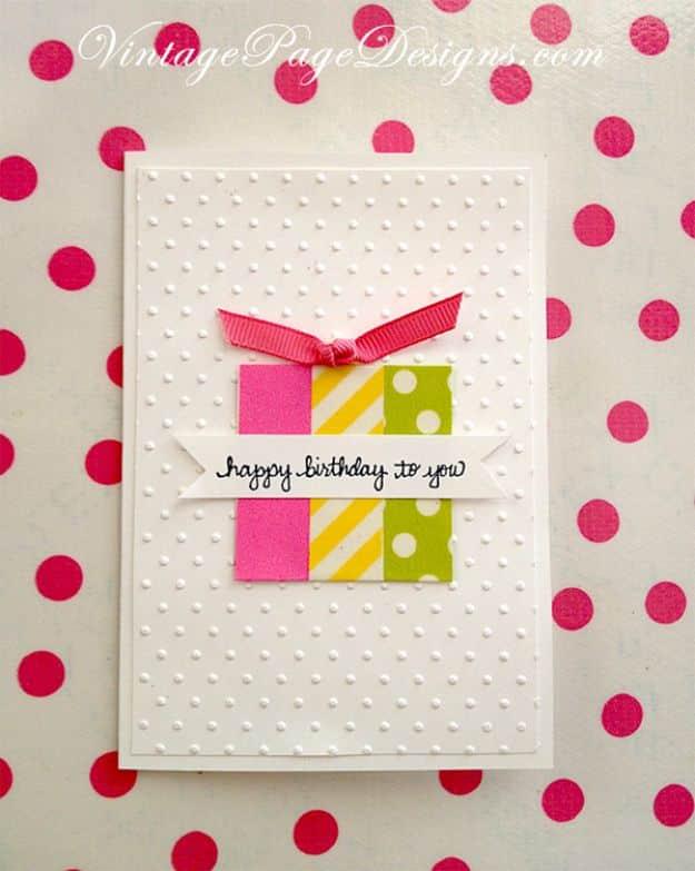 DIY birthday card idea: a washi tape card made quickly at home instead of a last minute store run for the whole family