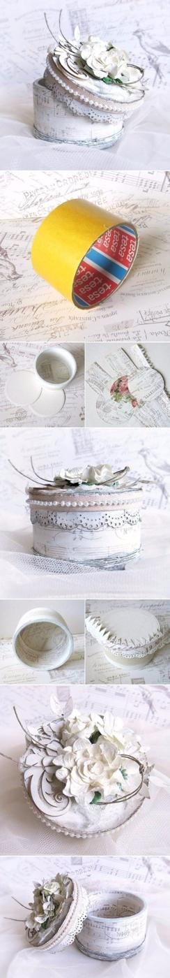 Shabby Chic Decor and Bedding Ideas - DIY Tape Roll Jewelry Box - Rustic and Romantic Vintage Bedroom, Living Room and Kitchen Country Cottage Furniture and Home Decor Ideas. Step