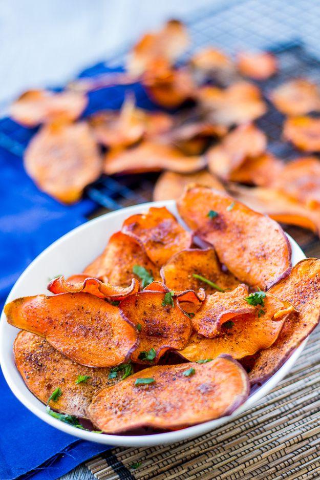 Sweet Potato Recipes - Perfect Sweet Potato Chips - Easy Recipe Ideas for Sweet Potatoes in the Crockpot, Casserole Dishes, Baked, Mashed, Candied and Roastedd - Healthy Versions o