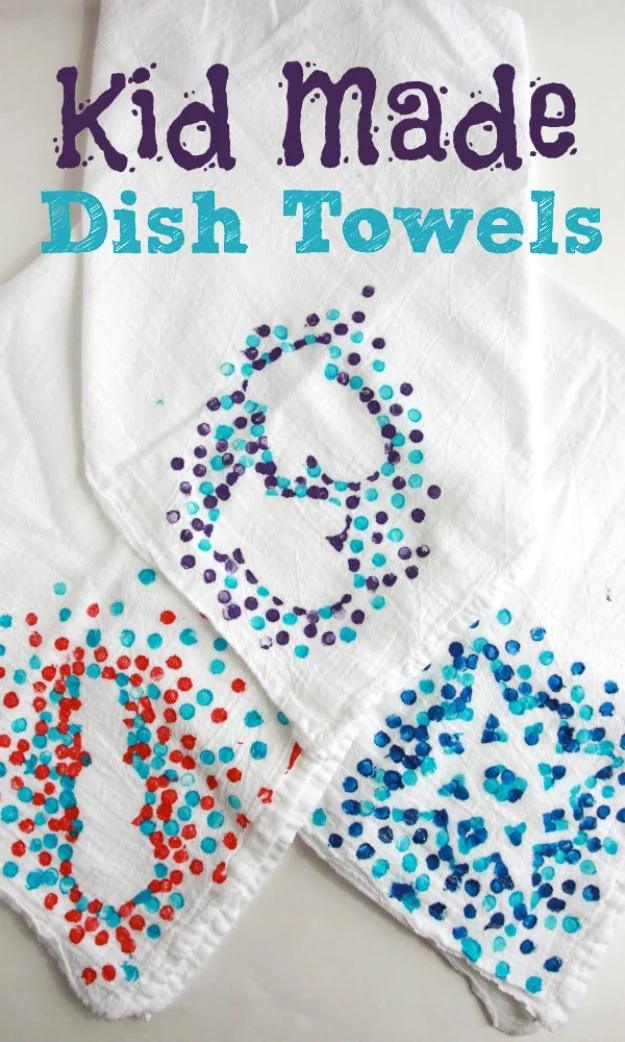 Crafts For Kids To Make At Home - Kid Made Dish Towels - Cheap DIY Projects and Fun Craft Ideas for Children - Cute Paper Crafts, Fall and Winter Fun, Things For Toddlers, Babies,