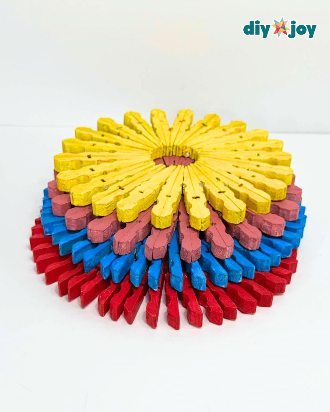 Easy Colorful Clothespin Trivet — how to make wooden trivet tutorial