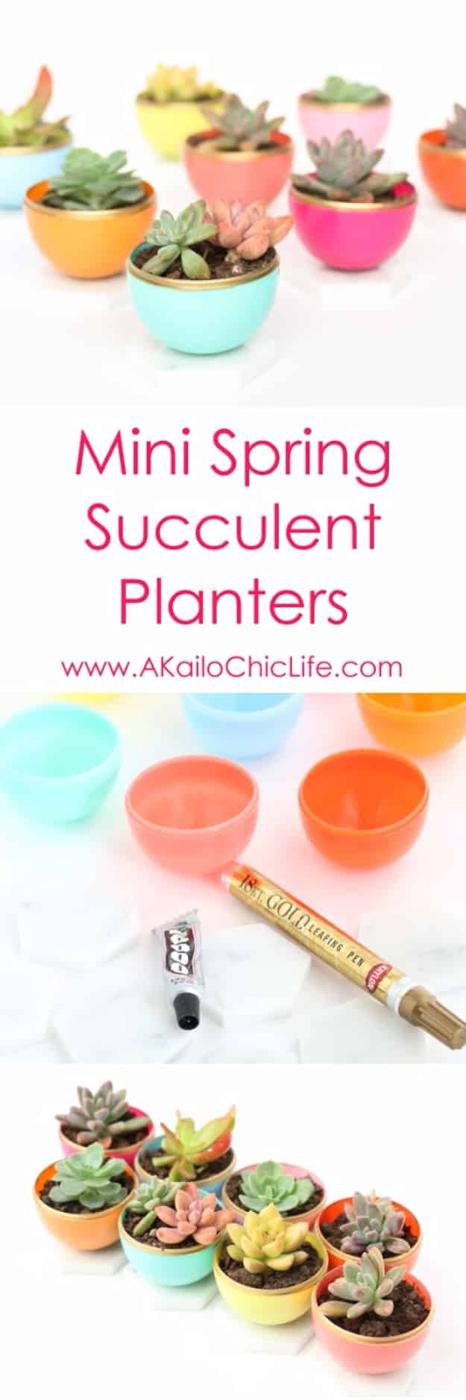 Mini succulent planter made from a leftover plastic Easter egg, a sweet gift craft for teachers or girlfriends