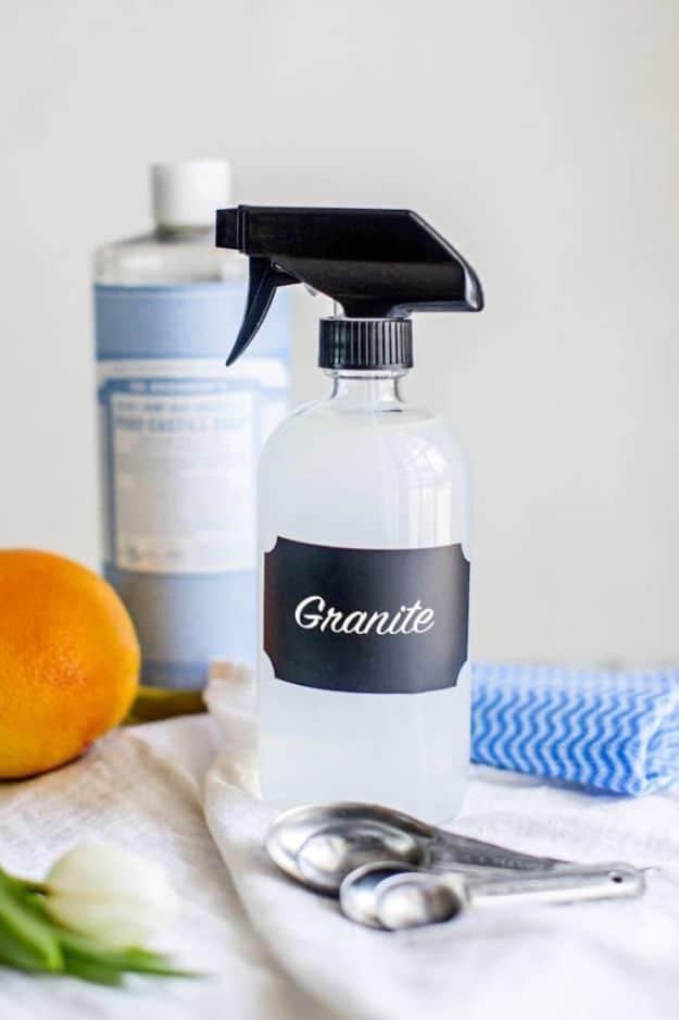 DIY Natural Granite Cleaner Spray, a thrifty household staple, quick enough to stir together before company arrives