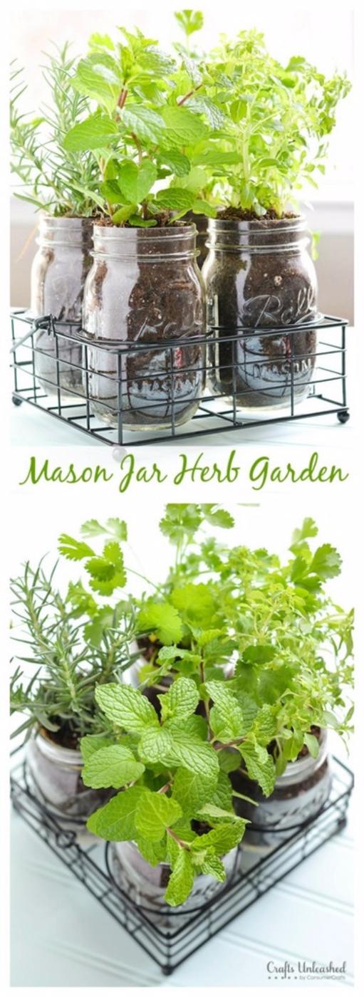 Mason Jar DIY Herb Garden, a simple craft using basic supplies on hand and a pretty accent piece for a shelf or table
