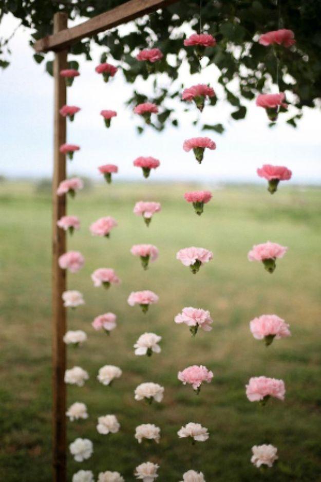 Hanging Flower Garland, a backyard party decor, no special tools required to start and a look that photographs beautifully