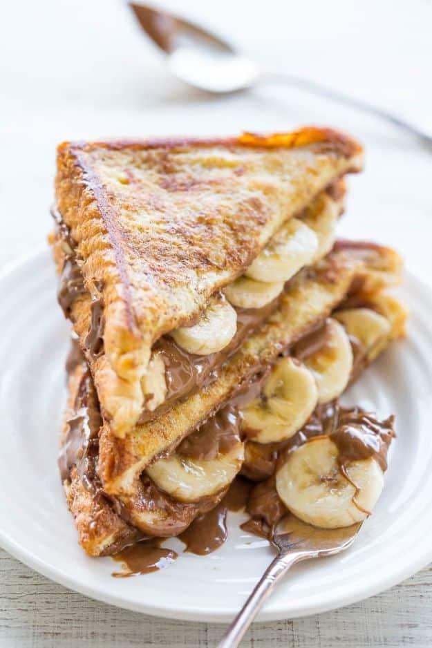 French Toast Recipes - Chocolate Peanut Butter Banana Stuffed French Toast - Best Brunch Bites and Breakfast Ideas for French Toast - Stuffed, Baked and Creme Brulee Toasts With Fr