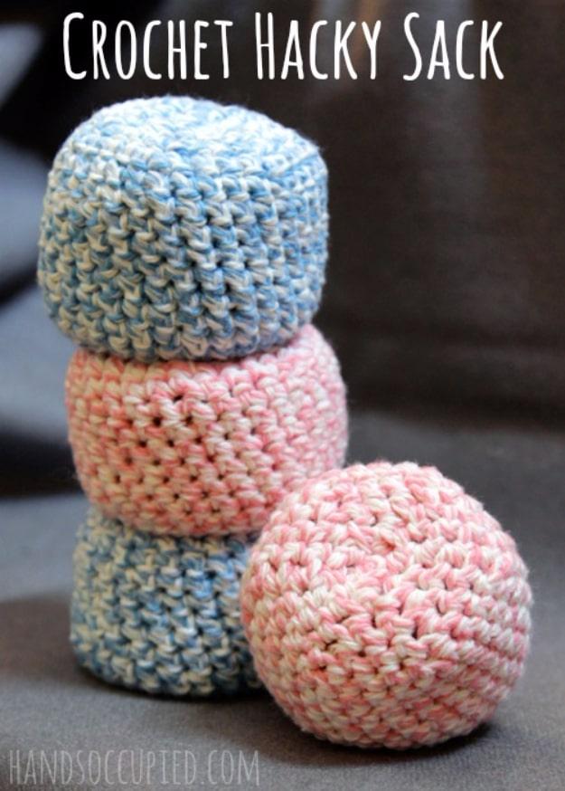 Crochet Hacky Sack, quick enough to finish before nap time and a look that photographs beautifully once finished