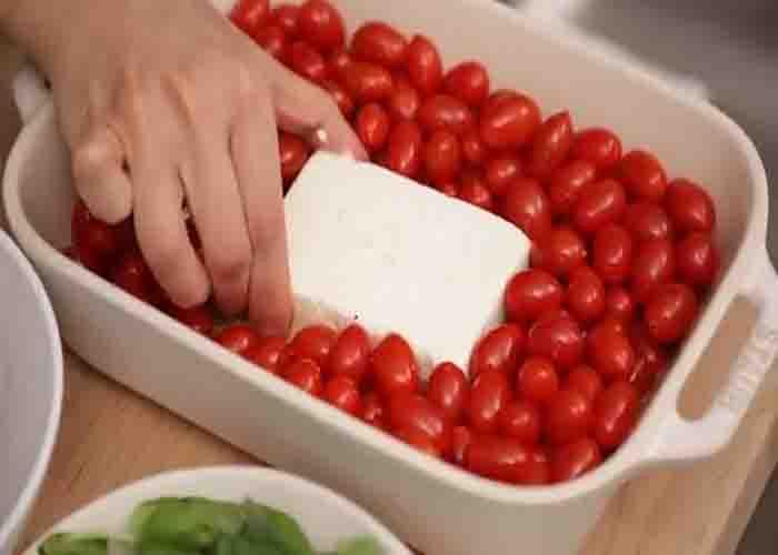 Making the sauce for the feta pasta recipe