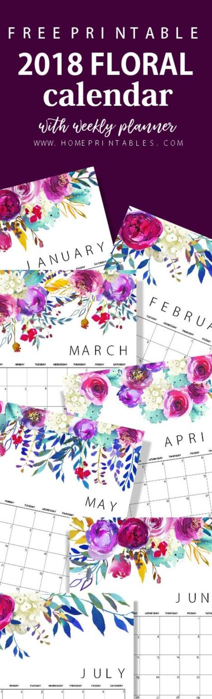 Printable Floral Calendar, a popular choice on this list and a creative desk or wall calendar for the new year
