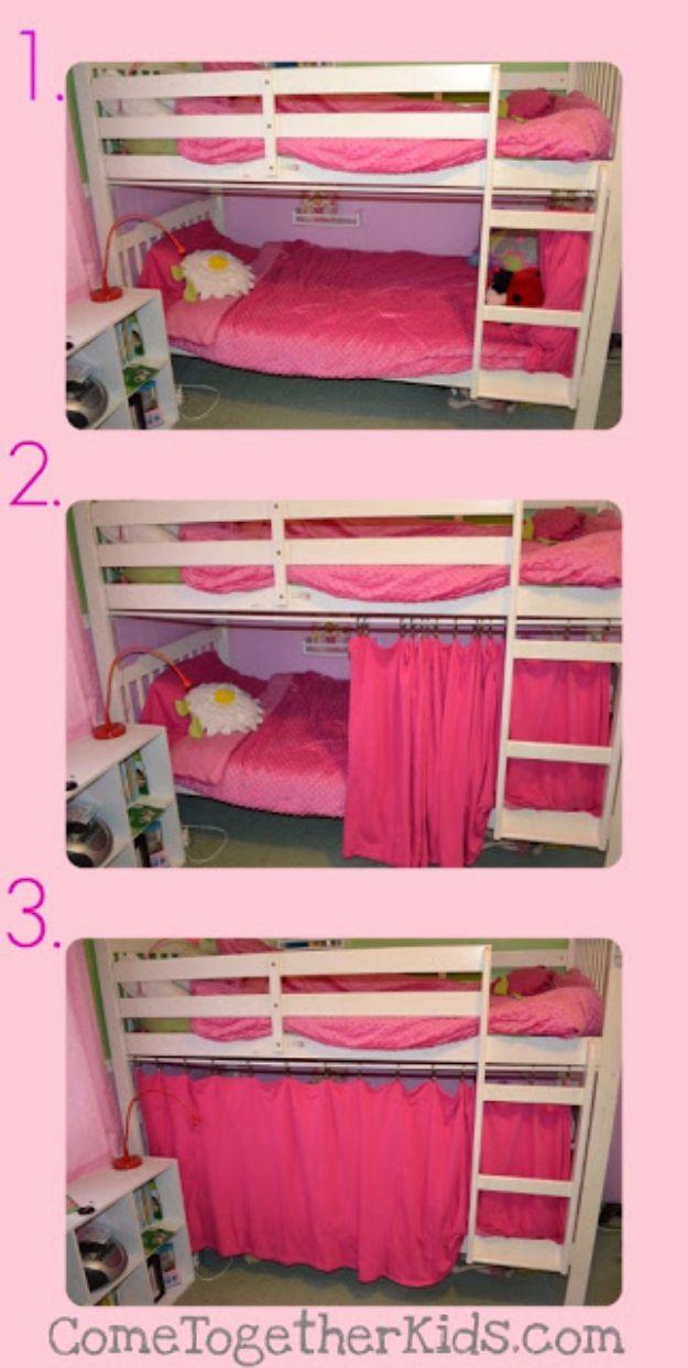 No Sew Bottom Bunk Fort, a tension rod hack, easy to fit into a free afternoon and an idea worth saving for later