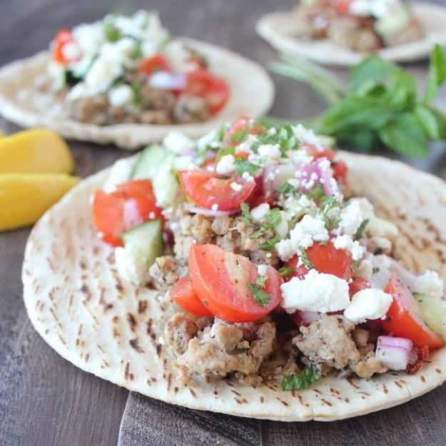 Ground Turkey Recipes - Greek Turkey Tacos - Healthy and Easy Turkey Recipe Ideas for Dinner, Lunch, Snack - Quick Crockpot and Instant Pot, Casserole, Meatballs, Pasta and Burgers