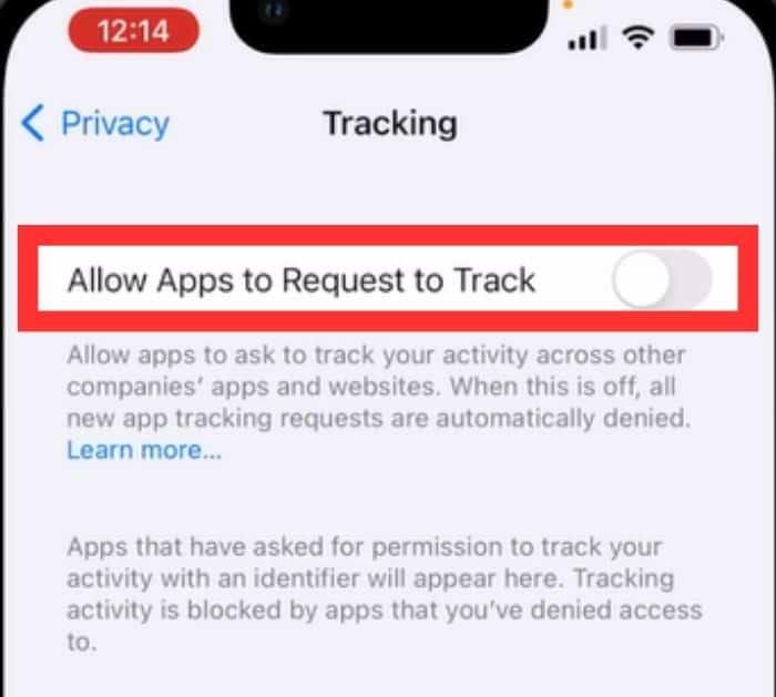 Don't allow apps to request to track