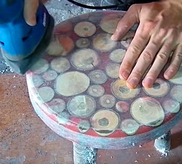 Epoxy resin stool with tree branches