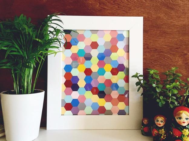DIY Hexagon Framed Art, simple to scale up or down as the layout allows and a personal touch a bought version cannot match