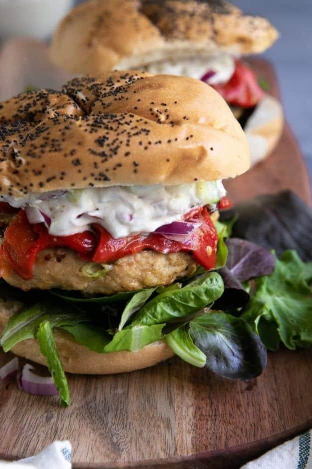 Ground Turkey Recipes - Mediterranean Grilled Turkey Burgers - Healthy and Easy Turkey Recipe Ideas for Dinner, Lunch, Snack - Quick Crockpot and Instant Pot, Casserole, Meatballs,