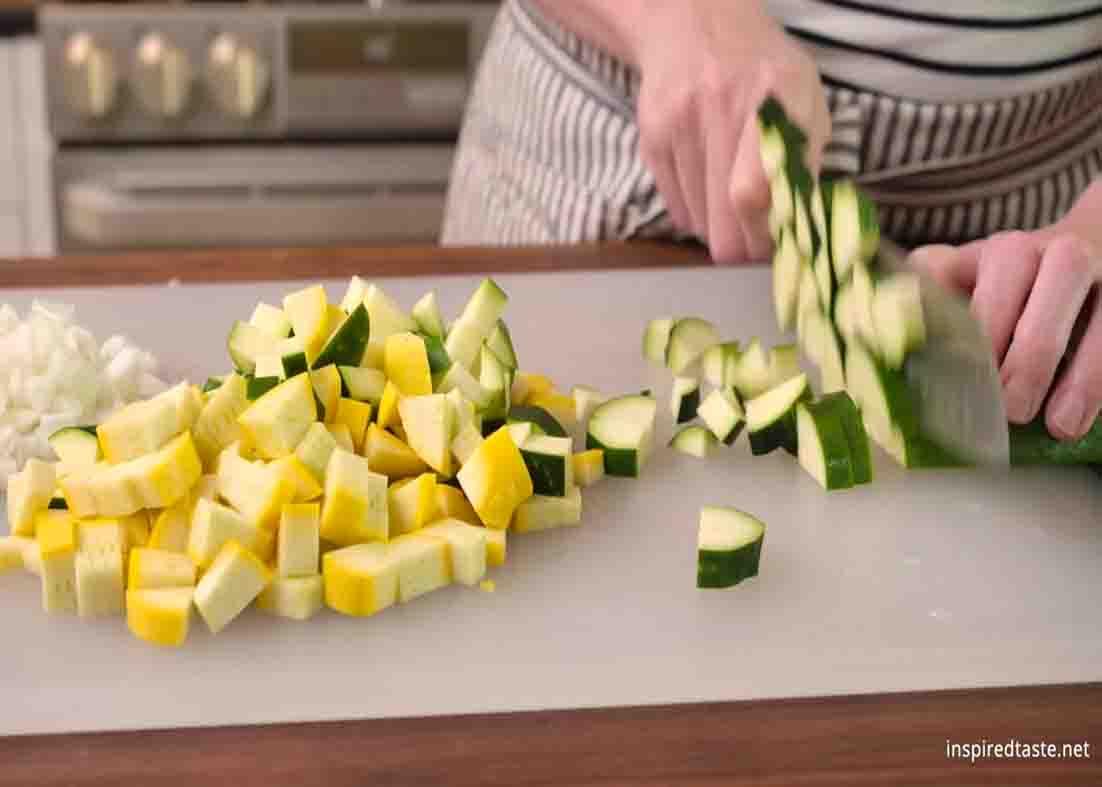 Cutting the veggies for the easy veggie spaghetti