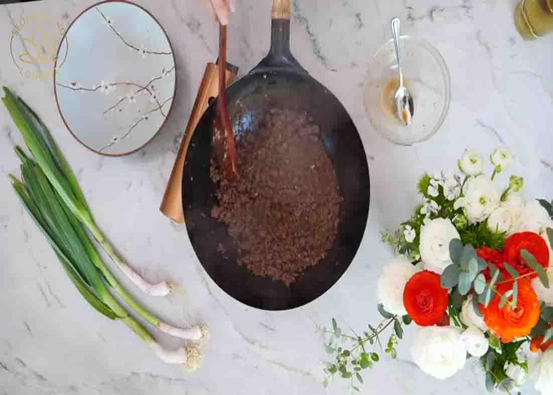 Cooking the Mongolian ground beef